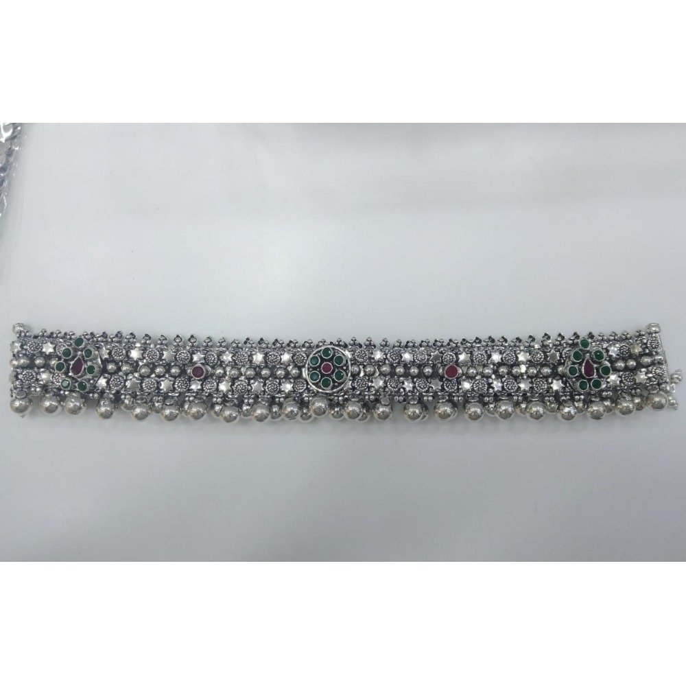 925 silver oxidised studded broad payal